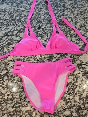 Salty Wave Neon Pink Strappy Bikini Set